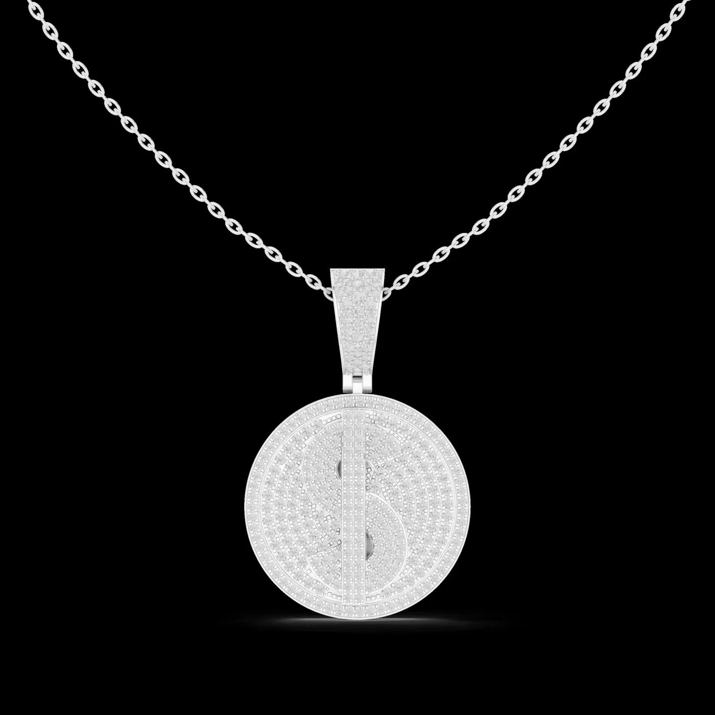 Women's Silver Minimalist Luxury Diamond Medallion Pendant Sparkling Gold Plated Modern Elegant Engagement Anniversary Wedding