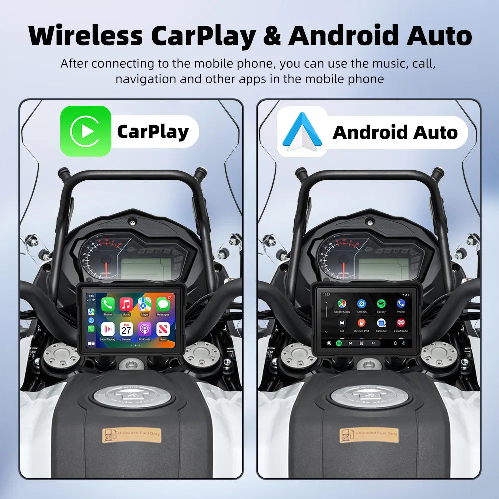 Oem Factory Carplay Android Automotor Smart Touch Screen Dual Cameras Support 64GB Cardfor Motorcycle and Bike