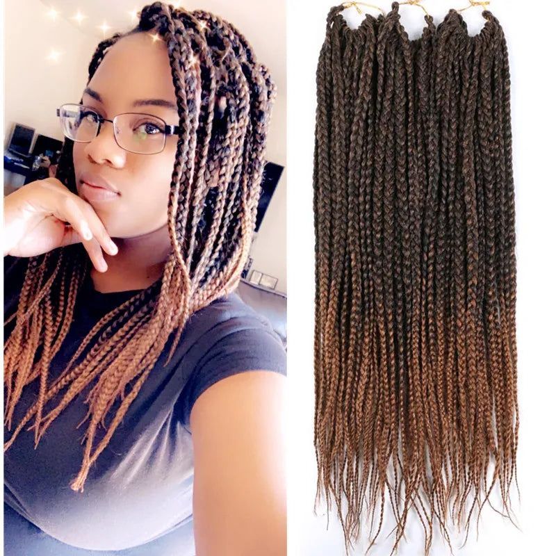 Full Star 3X Small Box Braids 14” 18” Synthetic Hair 80 g Crochet Braids 22 Strands/Pack for Women Ombre Brown Black Color
