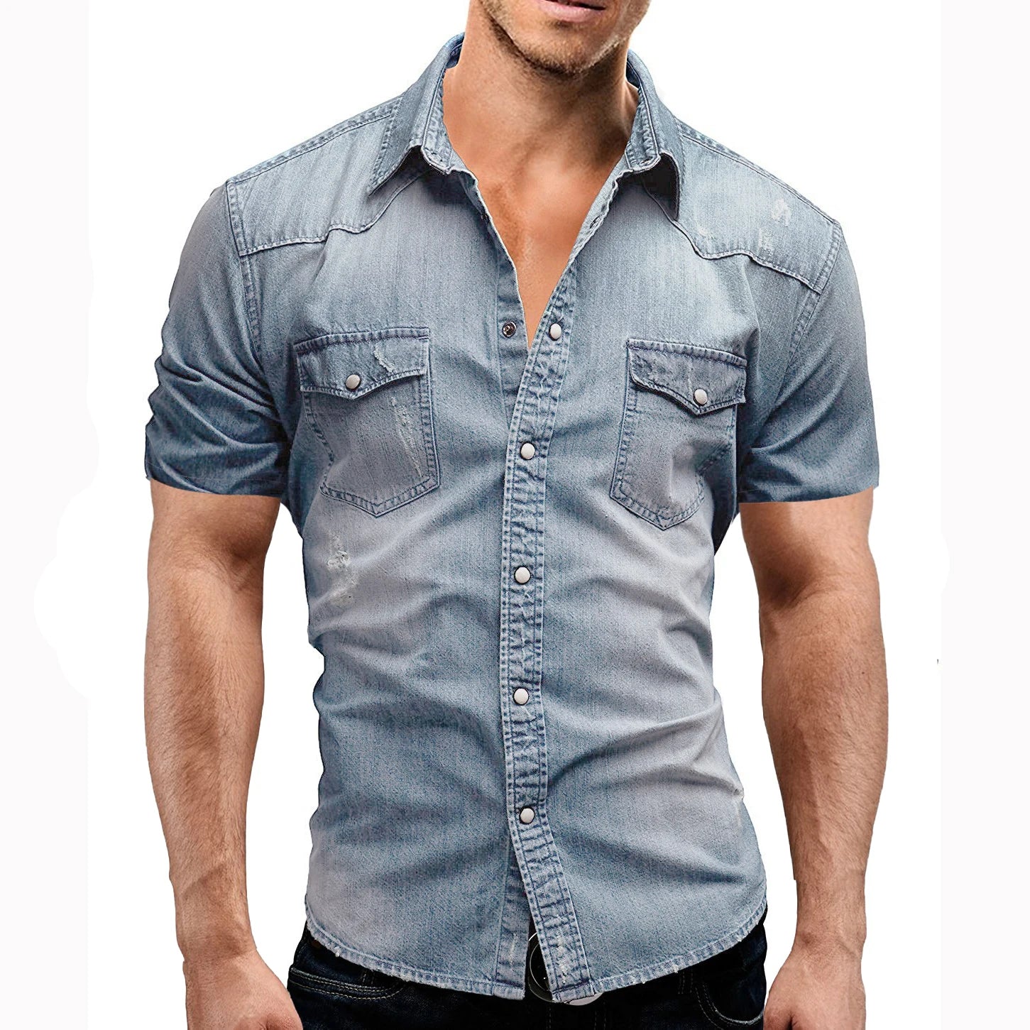 Men Denim TShirts  Summer Mens Short Sleeve Soft Cotton T-Shirts Man Slim Slight Elastic Jeans Tops Male Cowboy Clothing