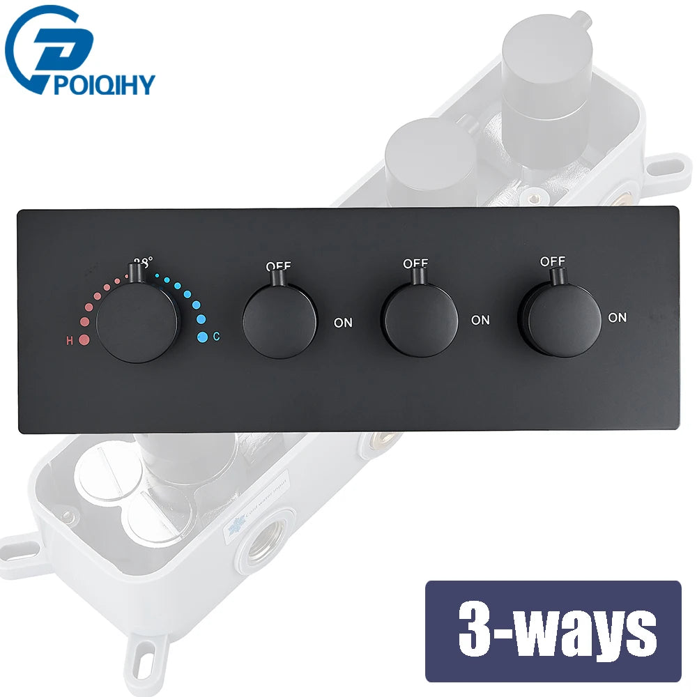 Black Thermostatic Valve 3-4 Outlet Thermostate Shower Diverter Mixer Valve Round Knobs Concealed Mixers Shower Diverter Brass