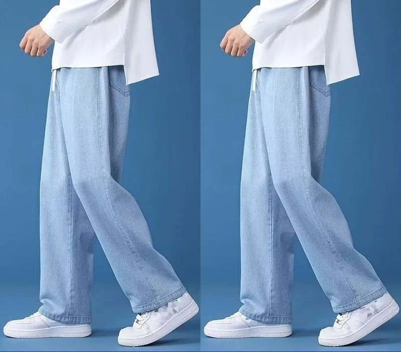 High Quality Summer Drawstring Trendy Fashion Loose Baggy  Drawstring Straight Leg Casual Long Men's  Denim Jeans Pants