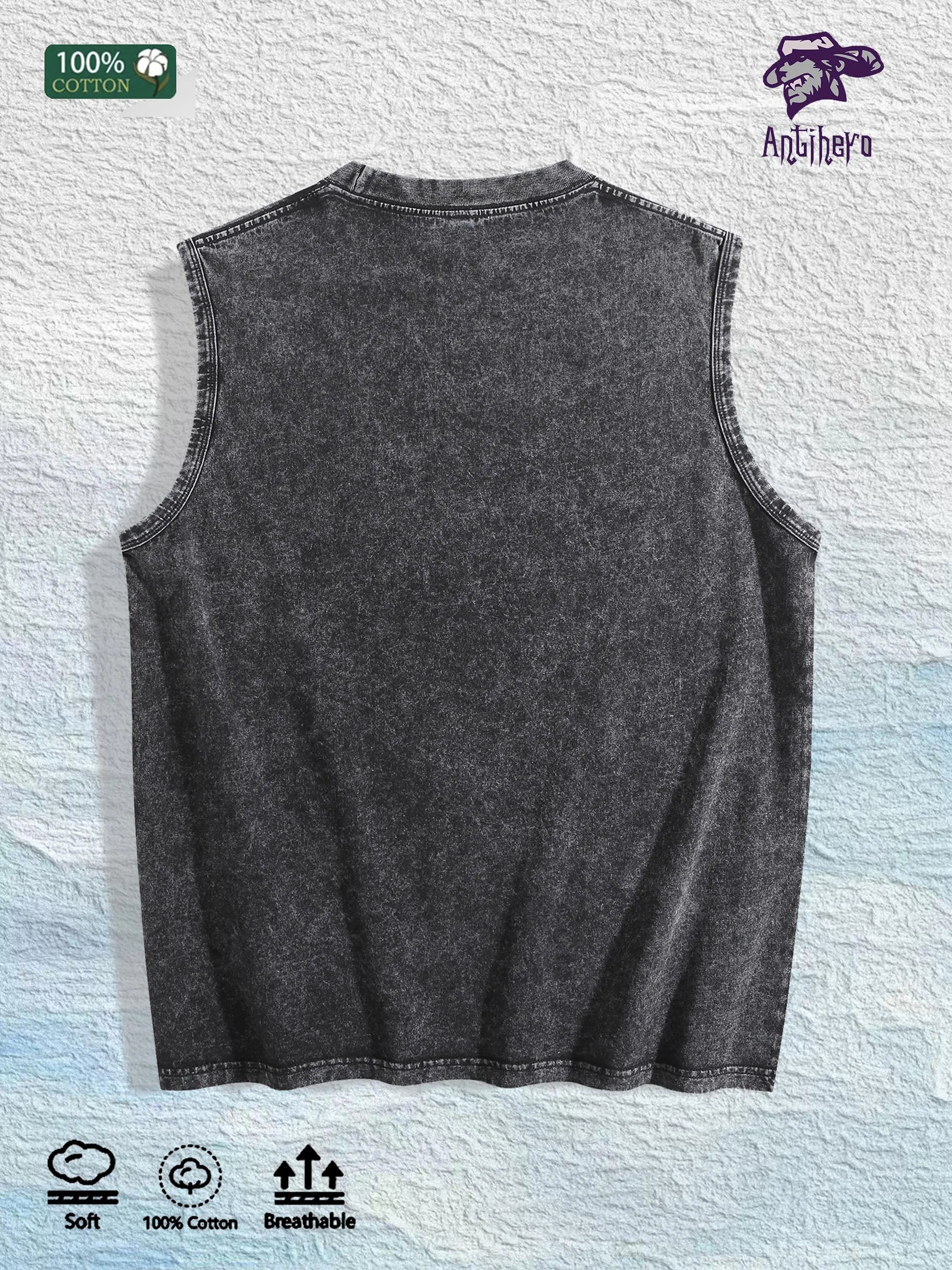 Skull & Roses Graphic Washed Vest US Warehouse 3 Colors Cotton Tank