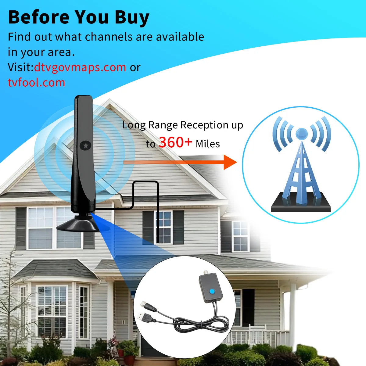 New 4K DTMB Digital TV Antenna Receiver Indoor and Outdoor HD Terrestrial Wave HDTV Antenna with Vertical Polarization