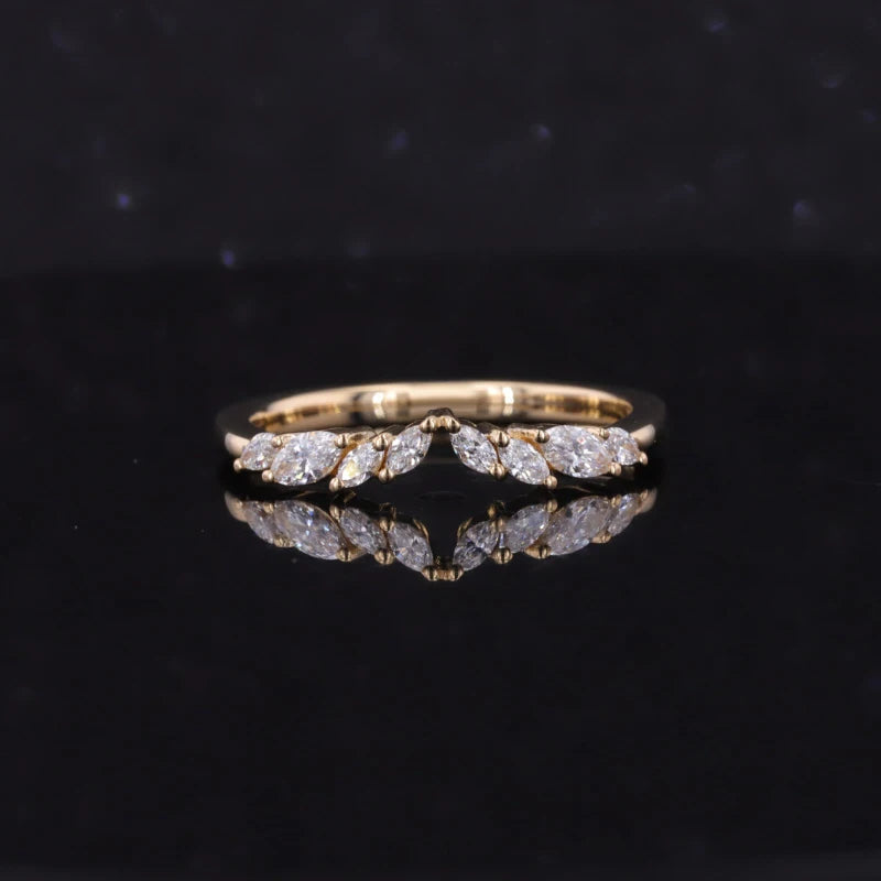 Marquise Diamonds Stacked Ring 2x4mm/3x1.5mm DEF VS Marquise Cut Wedding Band 10K Gold HPHT CVD Lab Grown Diamonds Band Rings