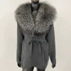 Women's New Spring Fashion Soft Midi Fox Fur Collar Knitted Cardigan Sweater Coat Casual Outerwear for Winter