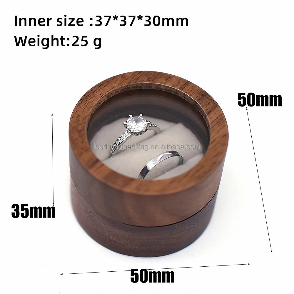 Unique Designed Walnut Wooden Jewelry Ring Box Wooden Carved Jewelry Box for Wedding or Proposal