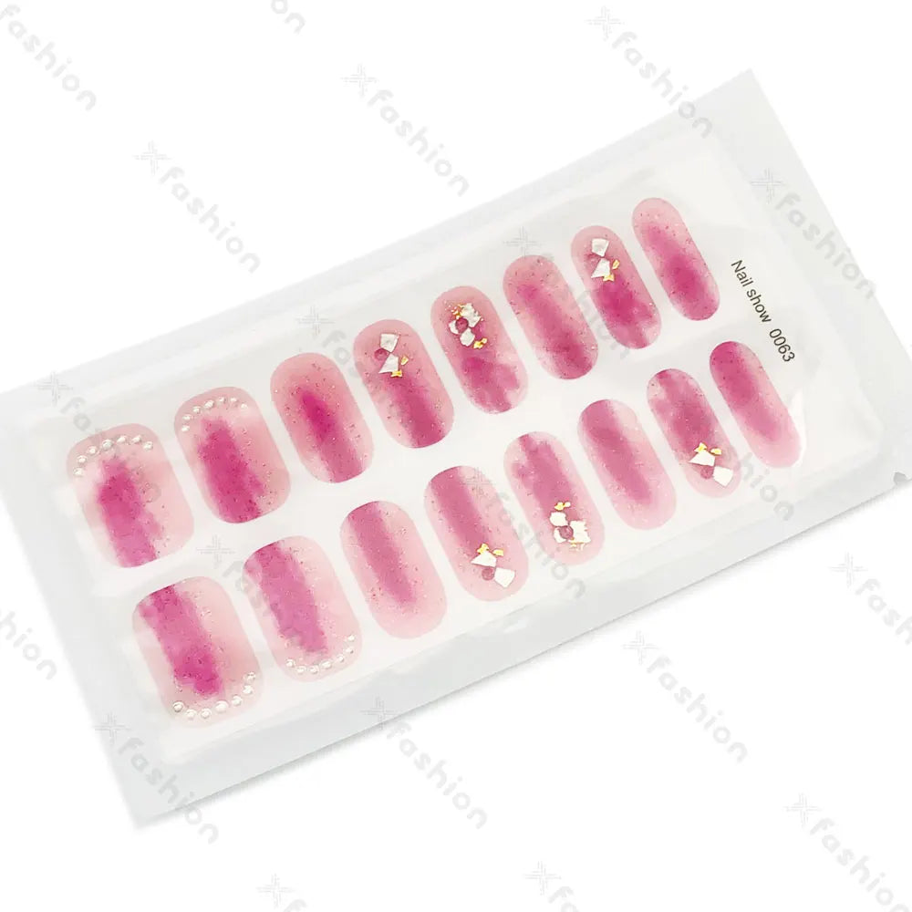 Hot Sale 16 Tips Solid Color Semi-Cured Gel Nail Stickers UV Light Durable Waterproof Long-Lasting Gel Nail Stickers Wholesale