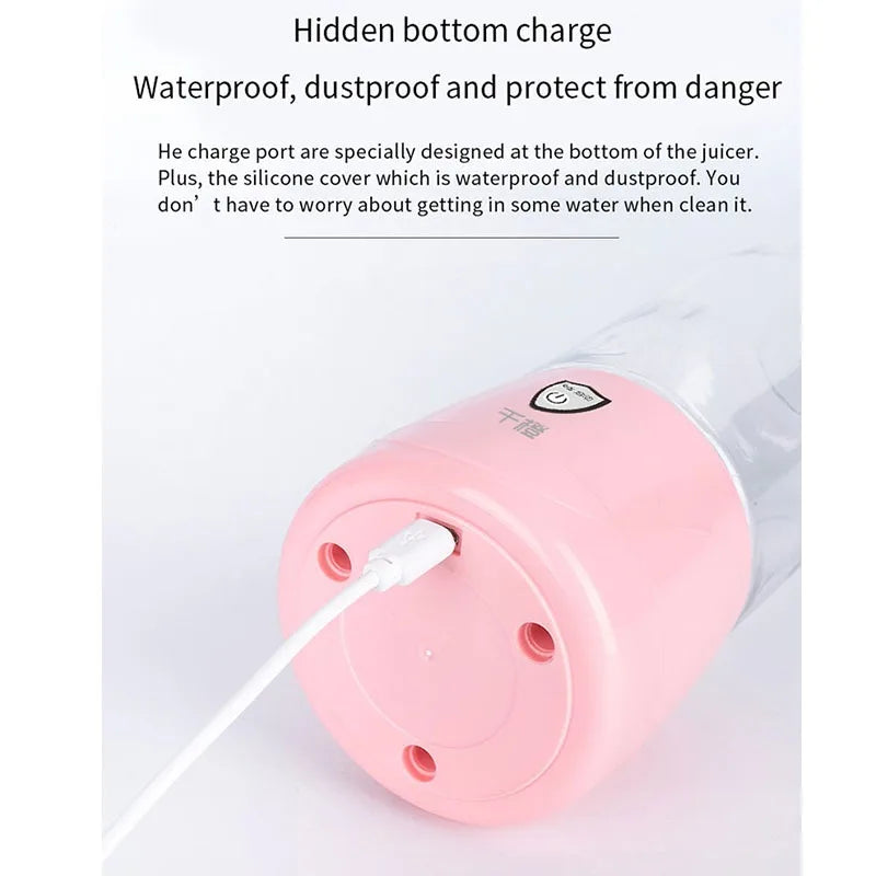 Batidora Portatil Use Mini Blender Mixeur Home 4 Blades Juicer Machine USB Rechargeable Fruit Juice Portable Blenders Cup ABS+PC