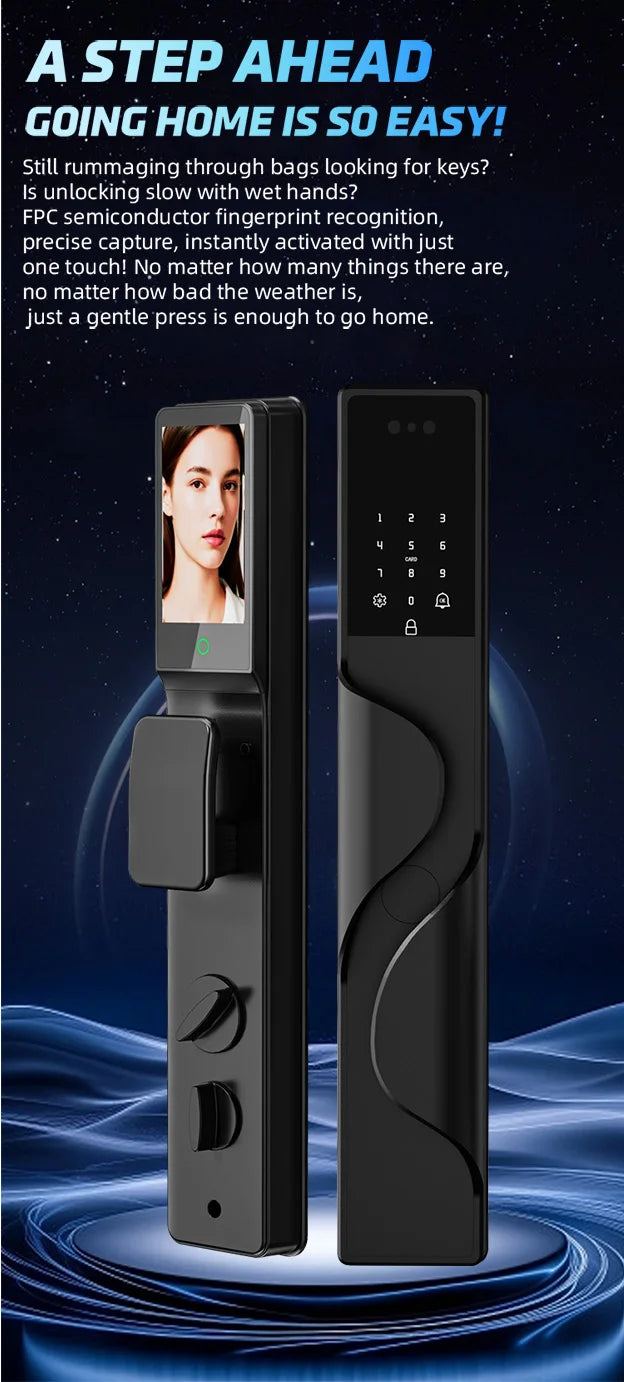 2026 Tuya Wifi Palm Face Recognition Smart Lock Video Monitoring Intercom Smart Door Lock Compatible with Israeli Mortise