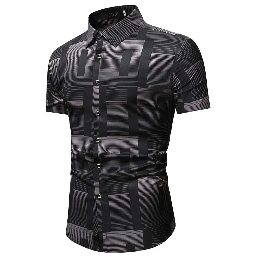 Summer Business Social Chemise Homme Casual Party Short Sleeve Striped Shirt Men Dress Luxury Button Up Fashion Mens Clothes