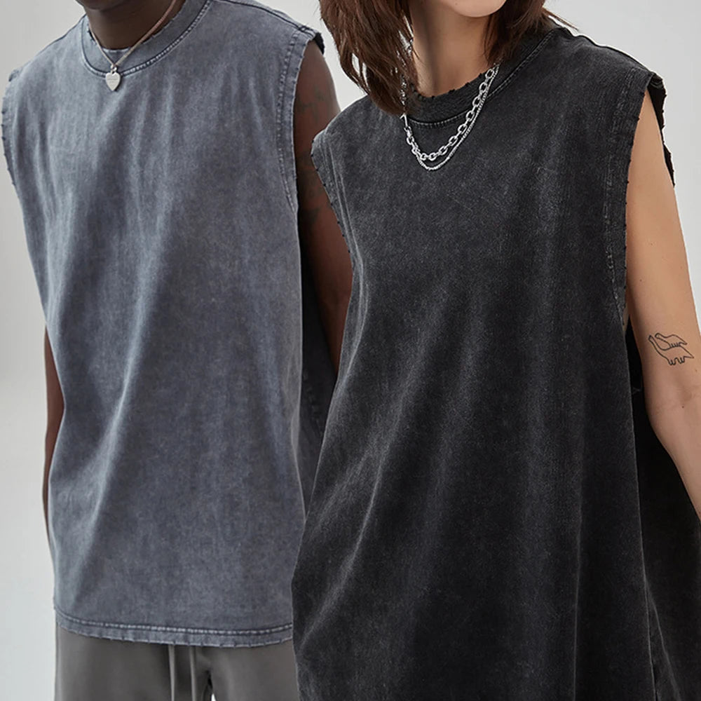 USA Local Shipping Washed Tank Top Custom Logo Low MOQ Streetwear Vintage Vest