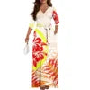 New Wholesale Customized Polynesian Tribal Printed Lace-Up Long Maxi Dress Side Pocket Plus Size Women Casual Dresses With Belt