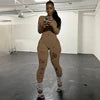 Oem Autumn Solid Long Sleeve O-neck Casual Knit Holes Long Sleeve Jumpsuit Streetwear Casual Women's Ripped Jumpsuit