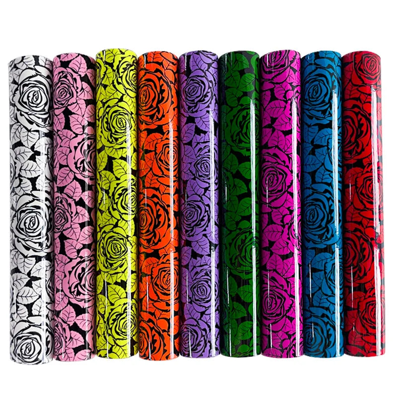 9PCS Rose Pattern Artificial Leather Set 8.2 "x11.8" A4 Can Be Used for DIY Making Jewelry, Bags, Hair Accessories, Earrings