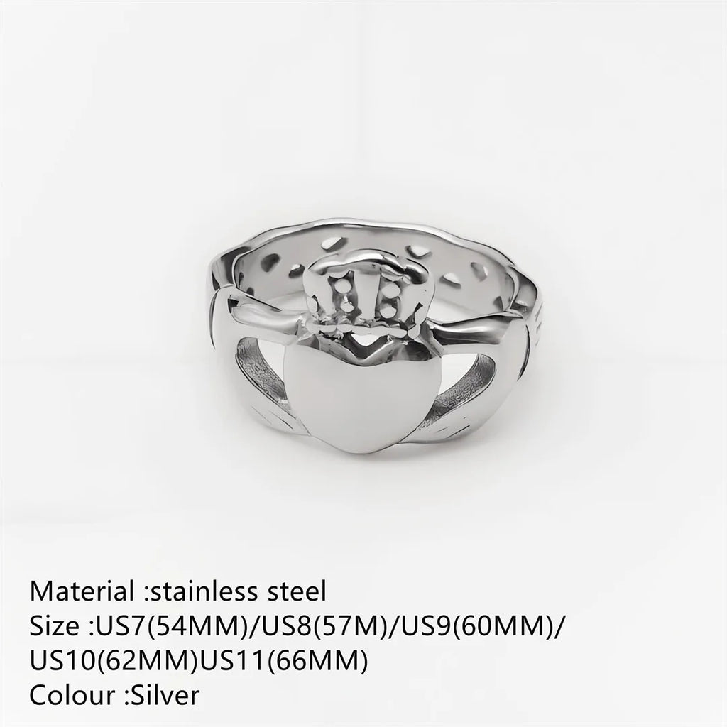 Irish Claddagh Style Wholesale Jewelry Gold and Silver Color Crown Rings in Gold Plated Stainless Steel