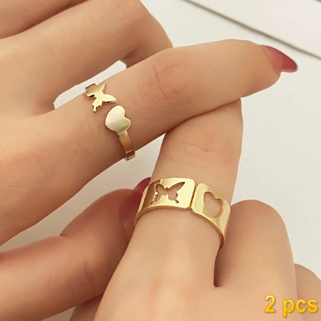 Trendy Gold Butterfly Rings for Women Men Lover Couple Rings Set Friendship Engagement Wedding Open Rings N2203181