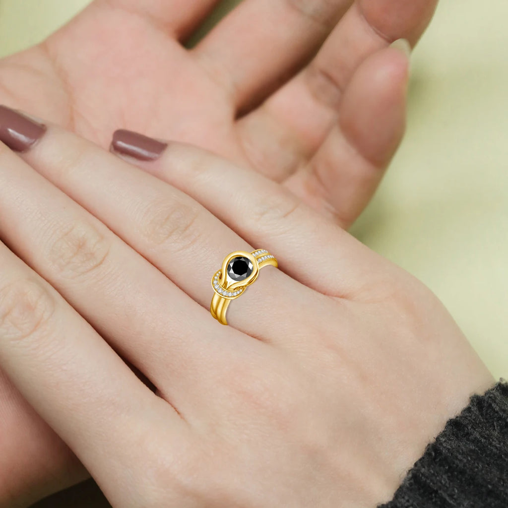 Luxury Renaissance Style Woman 925 Sterling Silver 1.2 Carat Black Moissanite Diamonds Rings Bague Pour Femme