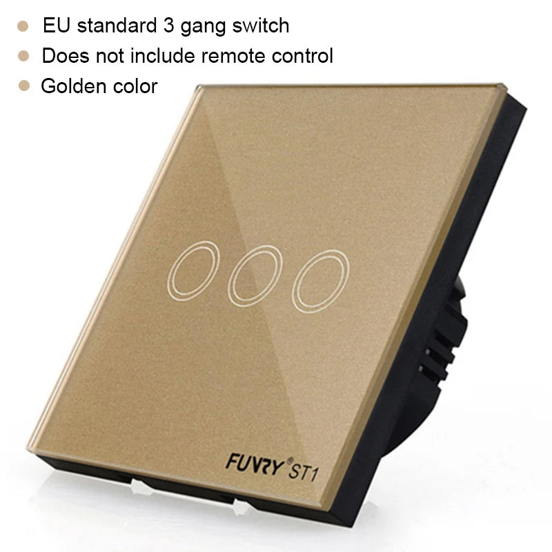 EU Standard 2Gang 170-240V 433MHz Wall Switch Touch Switch Smart Remote Control Luxury Crystal Glass Surface Waterproof 86*86mm