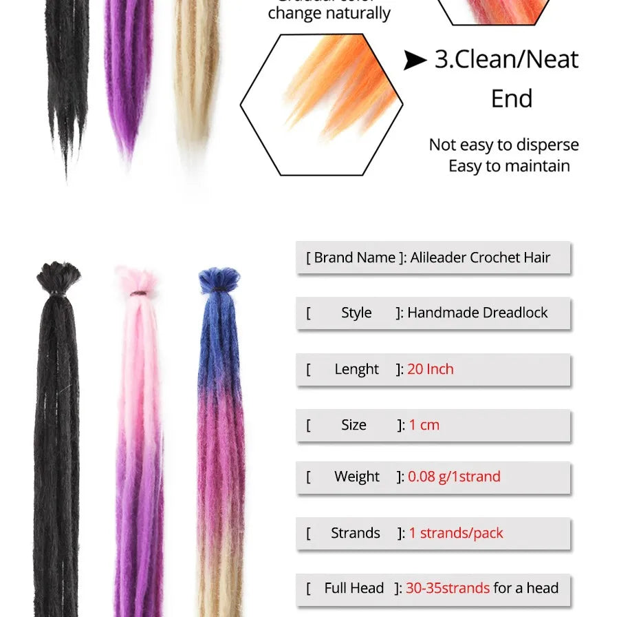 20"36Inch 5Strands Handmade Dreadlocks Extensions Ombre Synthetic Dreads Dreadlocks Twist Braiding Hair Reggae Dreads Braids 