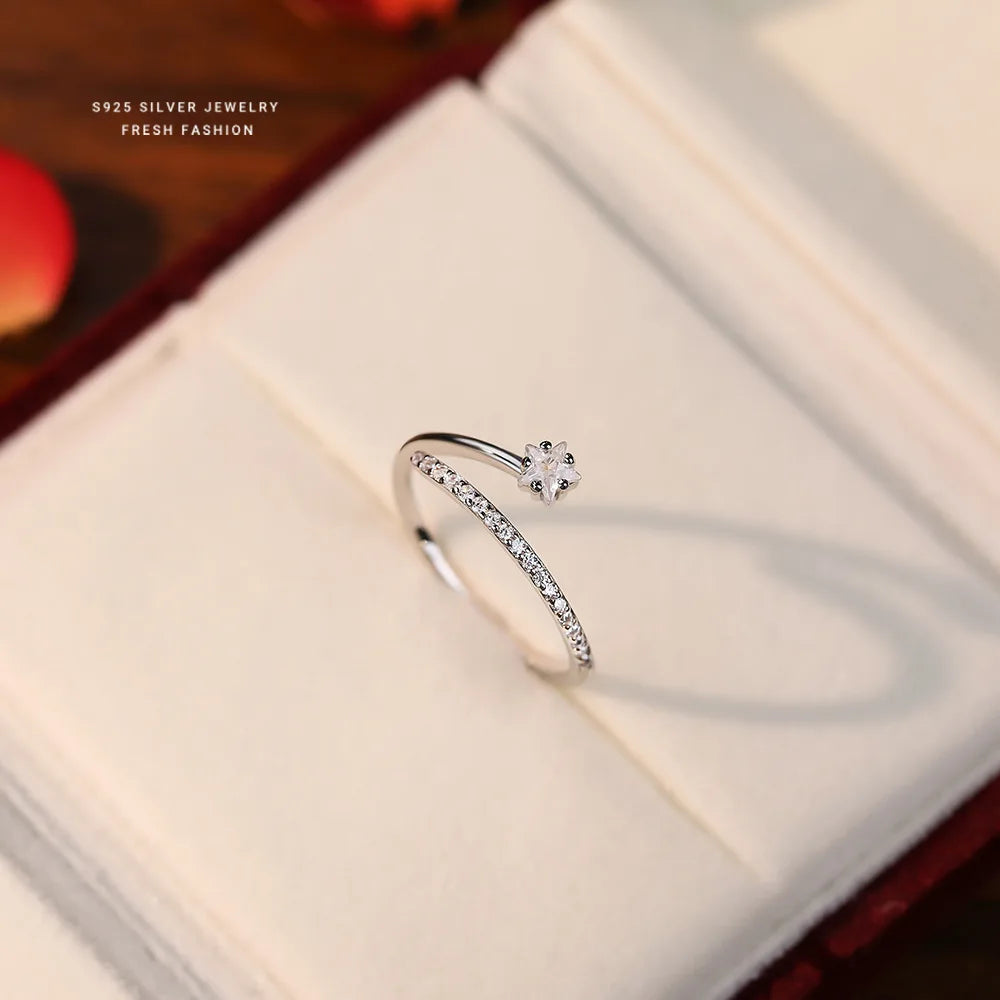 Fashion Factory Wholesale Fashion Shooting Star Diamond Ring Sterling Silver Cubic Zirconia Star Adjustable Rings for Women Gift
