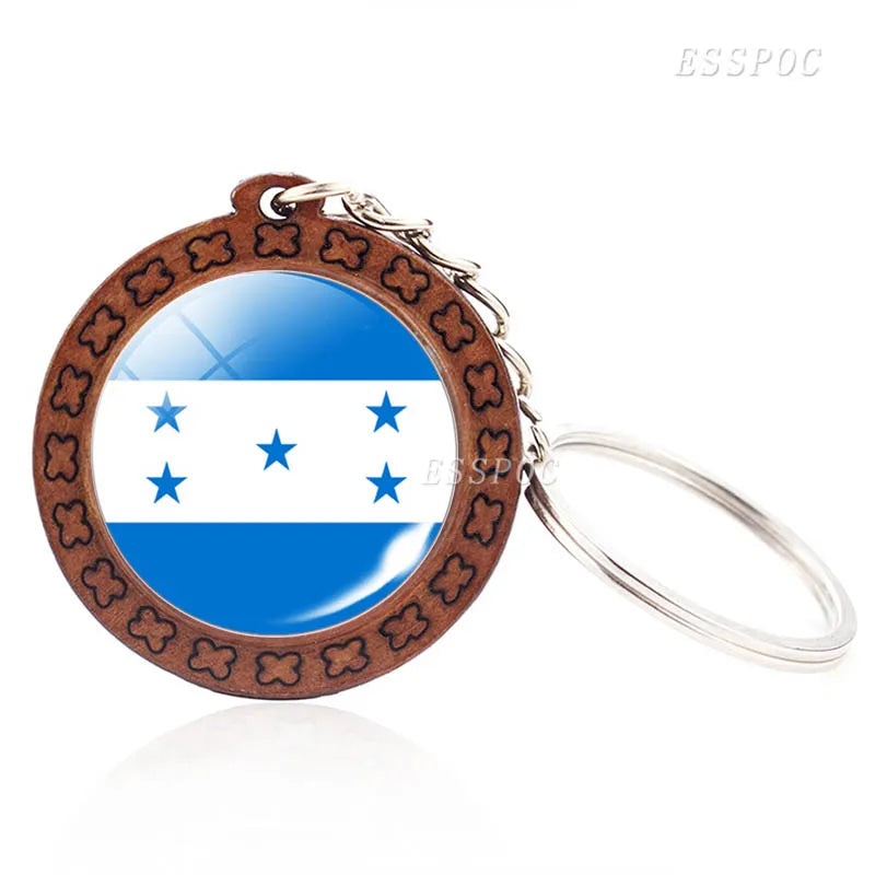 Flag Key Chains North America Canada America Mexico Jamaica Bahamas Cuba Barbados Flag Glass Dome Keychain Wooden Trinket