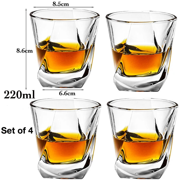 4PCS Fashion Whiskey Glasses, Scotch Whisky, Bourbon, Cocktails, RUM, Durable Whiskey Glasses
