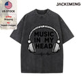 Oversized Washed Retro Music Headphone Streetwear Print Tshirt USA Stock Wholesale Y2K Casual Tee