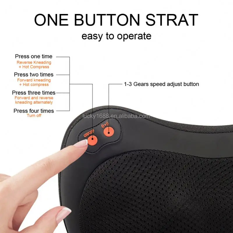 Hot Sell Head Shoulder Back Neck Deep Tissue Kneading Electric Rolling Massage Pillow with Heat