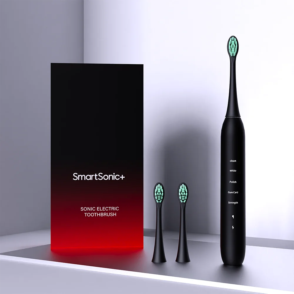 Rechargeable IPX8 OEM Custom Black Wireless Automatic Whitening Sonic Electric Toothbrush 4 Modes