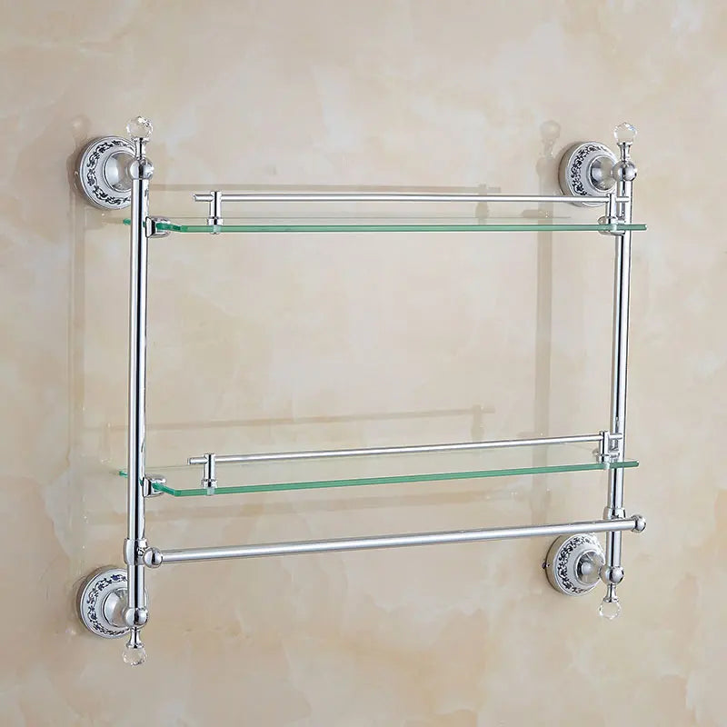 European Antique Blue and White Porcelain Chrome Finish Bathroom Hardware Set Silver&Crystal Towel Rack Bar Hook Basket Rack 5