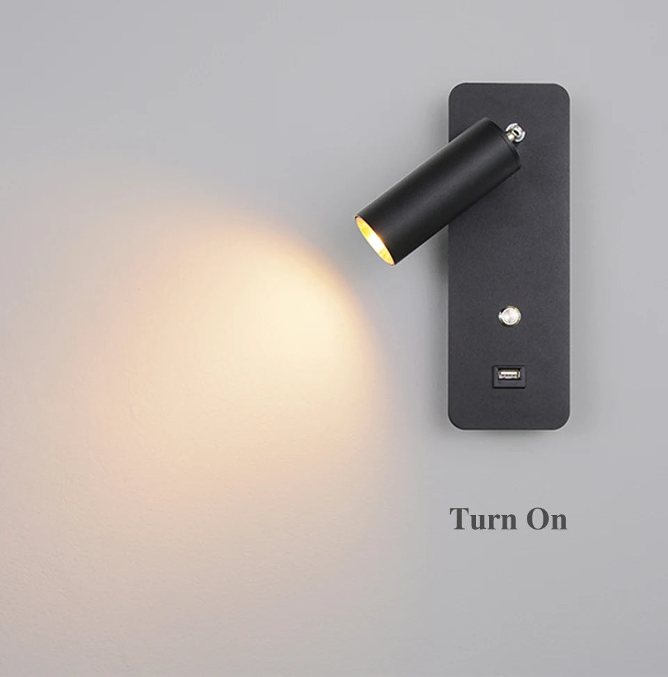 Indoor LED Wall Lamp 7W with USB Charge Wall Lamp Bedroom Living Room Nordic Modern Wall Light Aisle with Switch Wall Sconce