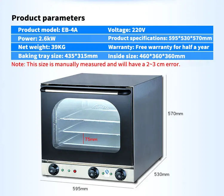 EB-4A full perspective hot air circulation electric oven Commercial spray Large baking box use for making bread cake pizza 220V