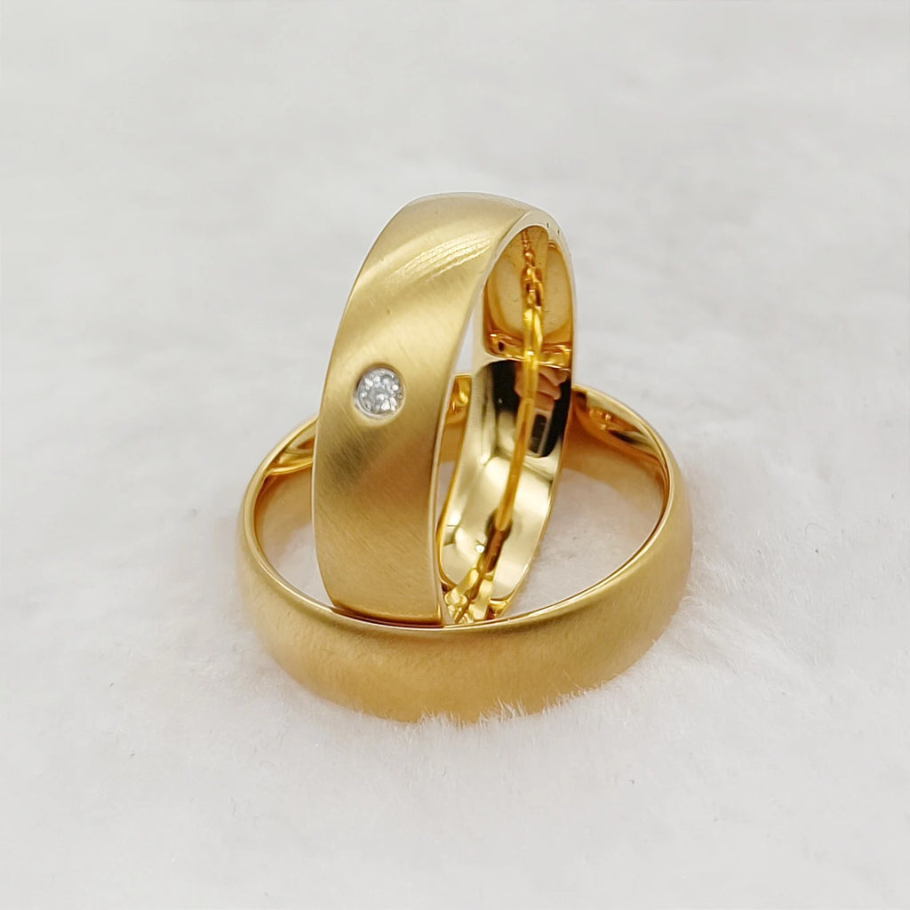 Handmade Simple Matte Wedding Engagement Rings 14k Gold Filled 316L Stainless Steel Jewelry Marriage Bridal Sets