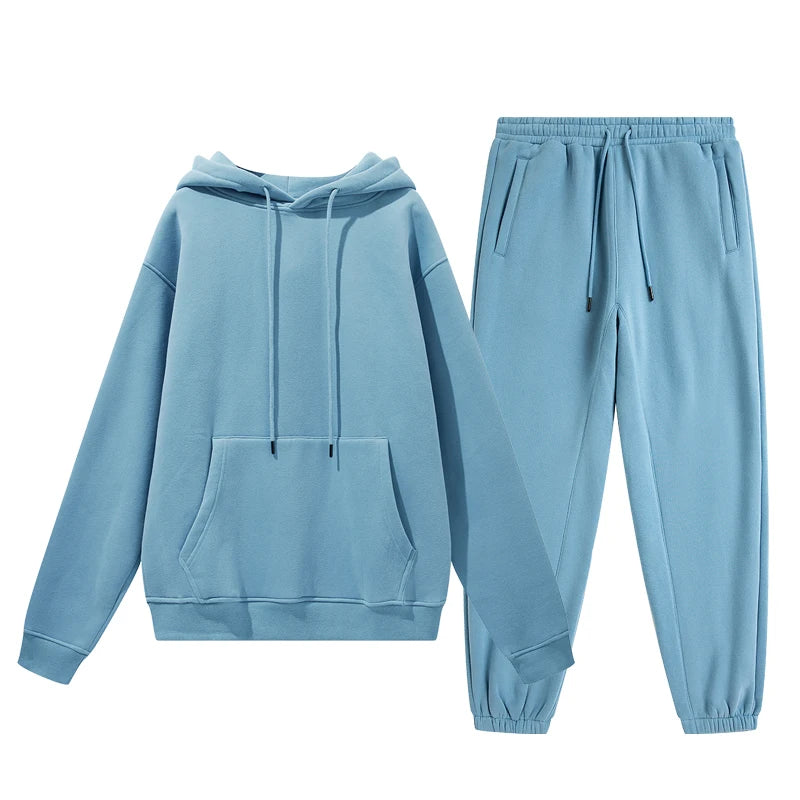 Wholesale Organic Cotton Sweatpants and Hoodie Set Custom Sweat Suits Casual Unisex Tracksuit