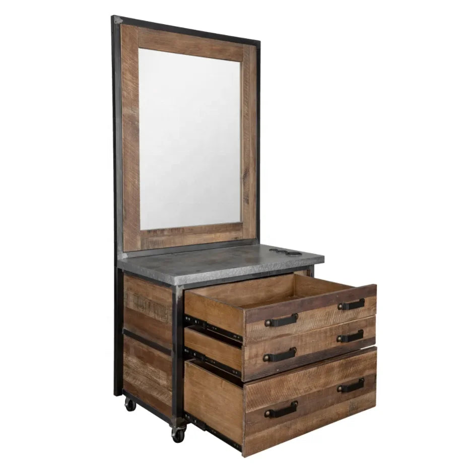 Vintage Wall Mounted Hair Salon Mirror Station Old Style Hair Salon Styling Stations Barber Styling Stations