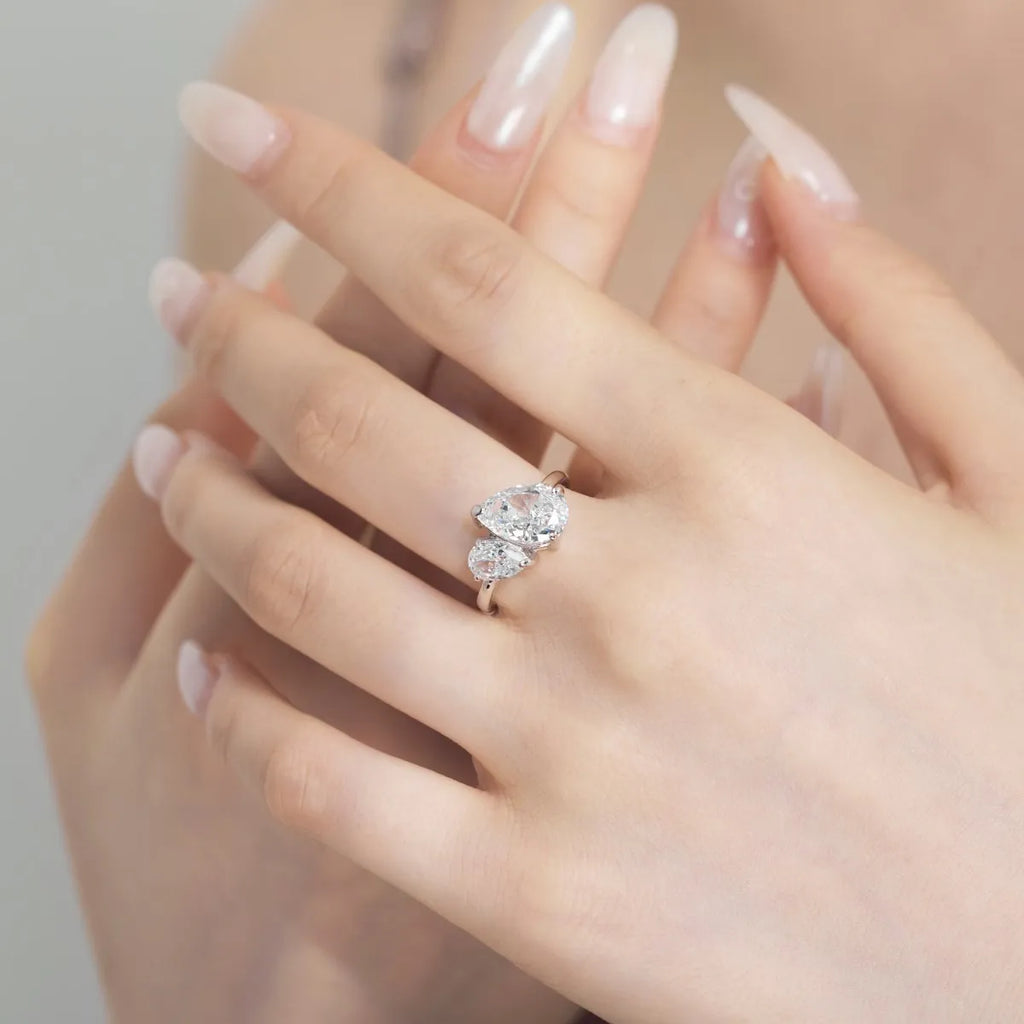 Dylam Trendy Double Stone S925 Sterling Ring 8A Cubic Zirconia Ring Pear Waterdrop Shape Engagement Wedding Rings Jewelry Women