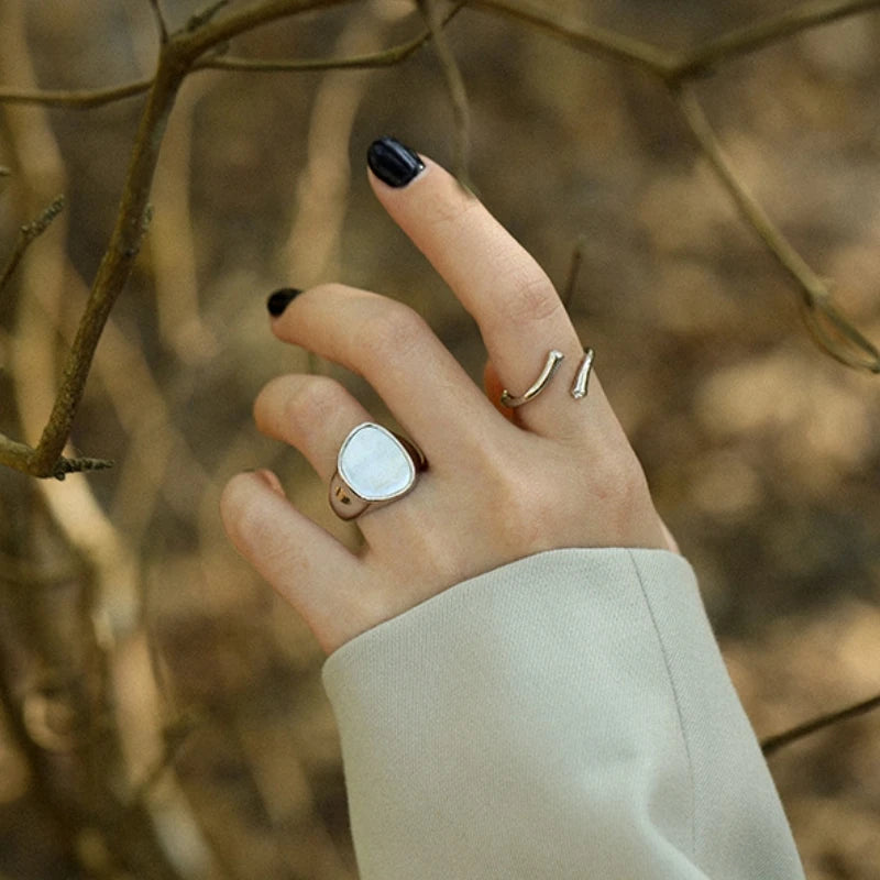Wholesale Vintage Mother of Pearl Chunky Rings Women Sterling Silver 925 Jewellery Rings 18k Gold Adjustable Rings Women