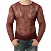 Mens Transparent Sexy Mesh T Shirt New See Through  Fishnet Long Sleeve Muscle Undershirts Nightclub Party Perform Top Tees