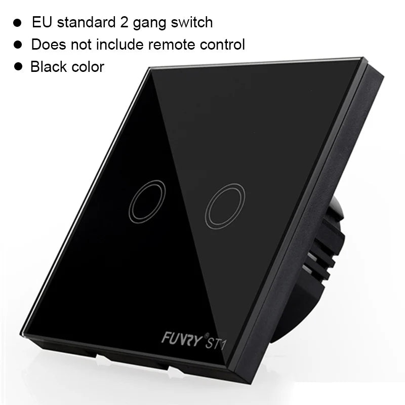 EU Standard 2Gang 170-240V 433MHz Wall Switch Touch Switch Smart Remote Control Luxury Crystal Glass Surface Waterproof 86*86mm
