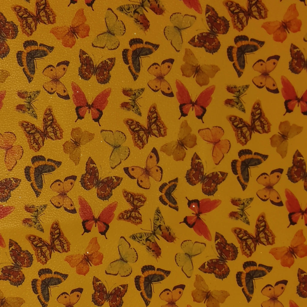 A-1127 PU Synthetic Leather Glitter Effect Butterflies Design Durable Fabric for Fashion Bags Shoes Sofas Outdoor Garment Use