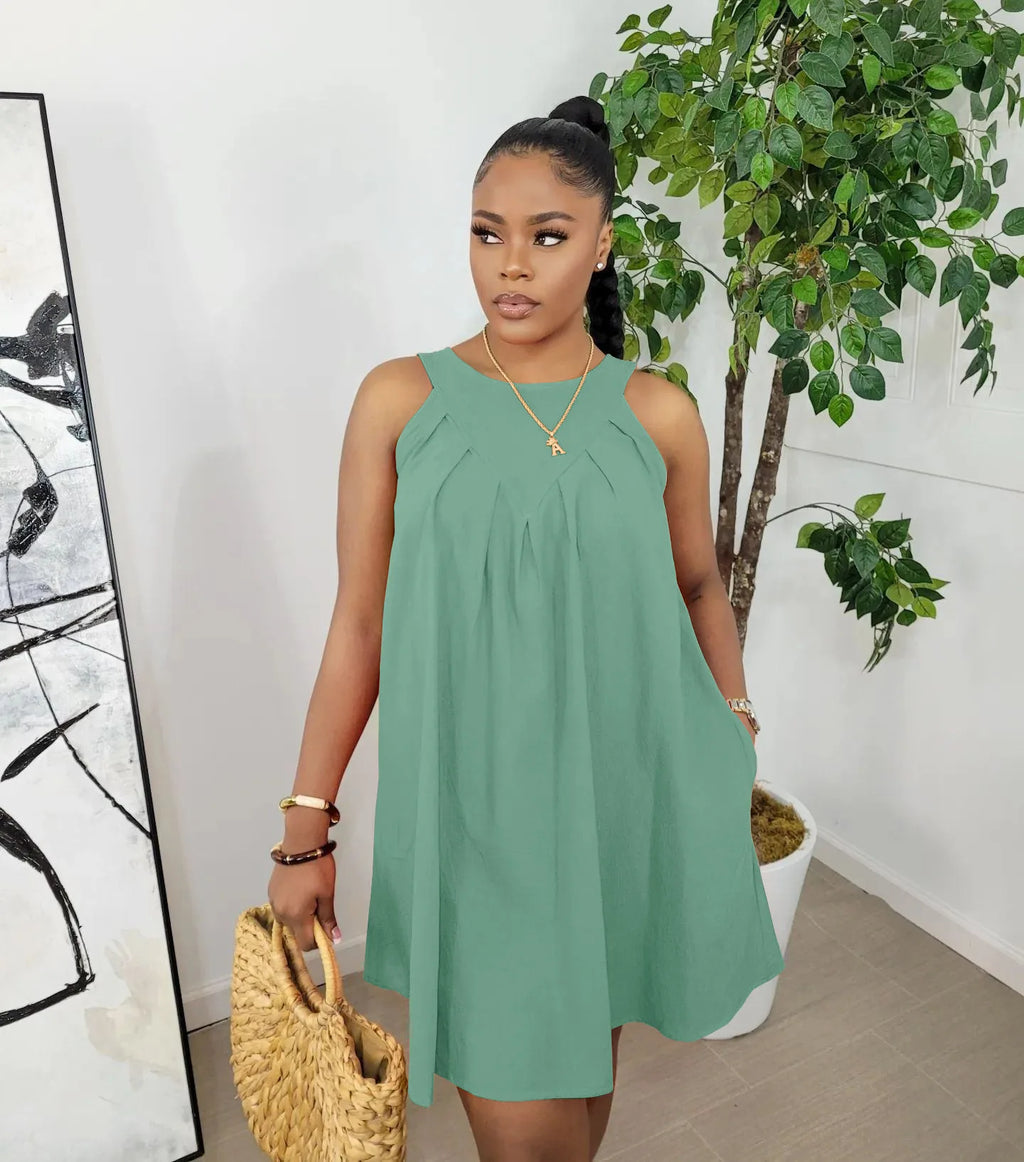 New Arrival 2024 Summer Solid Color Sleeveless Cotton Tank Top with Lace Sequin Decoration Y2K Style Midi Dress Casual Loose Fit