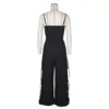 Women's Summer Sleeveless Jumpsuit with Wide Leg Multi-Pocket Strap Wrap Chest Design Breathable Casual Style for Parties