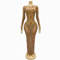 Summer New Mesh Micro Transparent Luxury Elegant Evening Wear Birthday Party Ball Performance Costume Rhinestone Dress