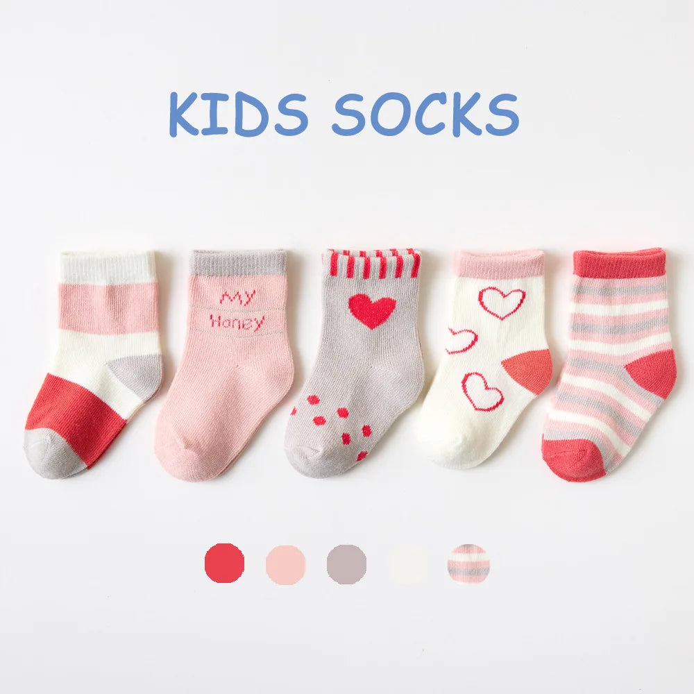 5 Pairs/Lot Toddler Socks Newborn Baby Soft Prewalker Spring Cotton Girl Kids Autumn Infant Cartoon Striped Print Sock 0-12Y