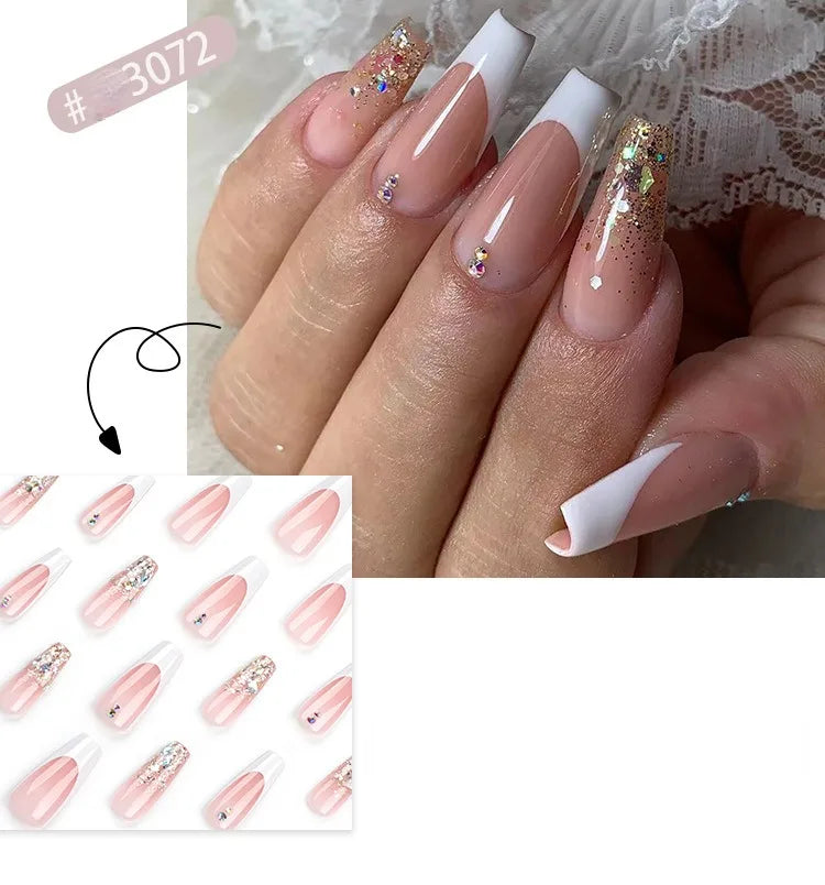 Dropshipping 24 Pcs French Style Romantic Art Acrylic Press on Nails Artificial Fingernails Candy False Nails Dating  Party 2792