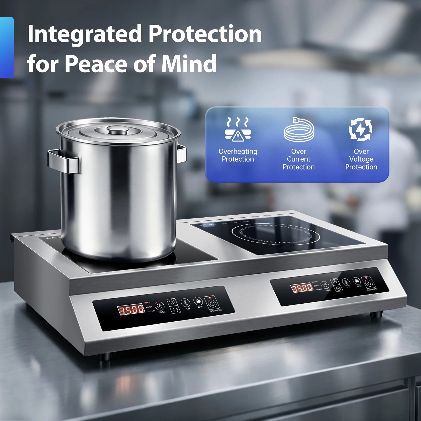 Commercial Induction Cooktop,7000W Double Burners Commercial Induction Cooker,Soft Touch Control ,Four Digital Display