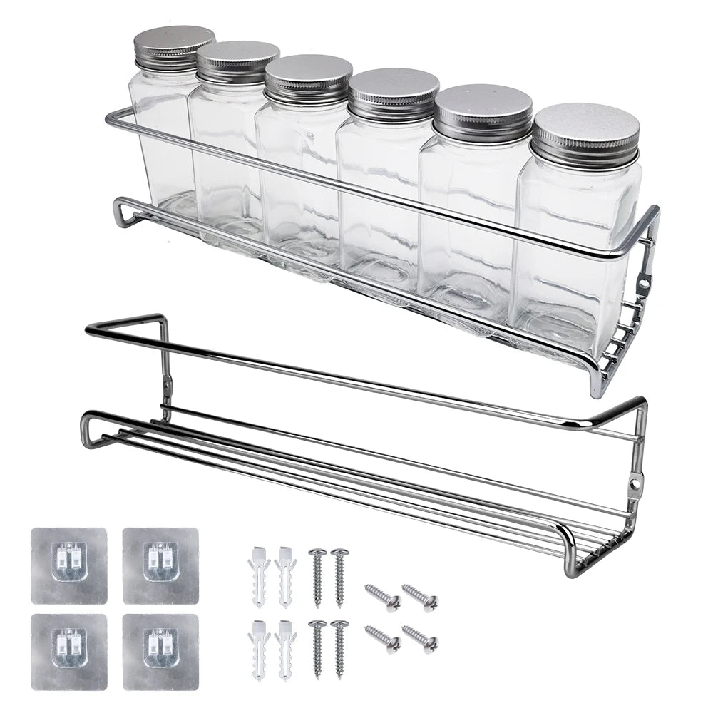 Kitchen Organizer 2 Pcs Metal Hanging Racks For Home Restaurant Wall-Mounted Seasoning Shelf Spice Jar Storage Rack Single Layer