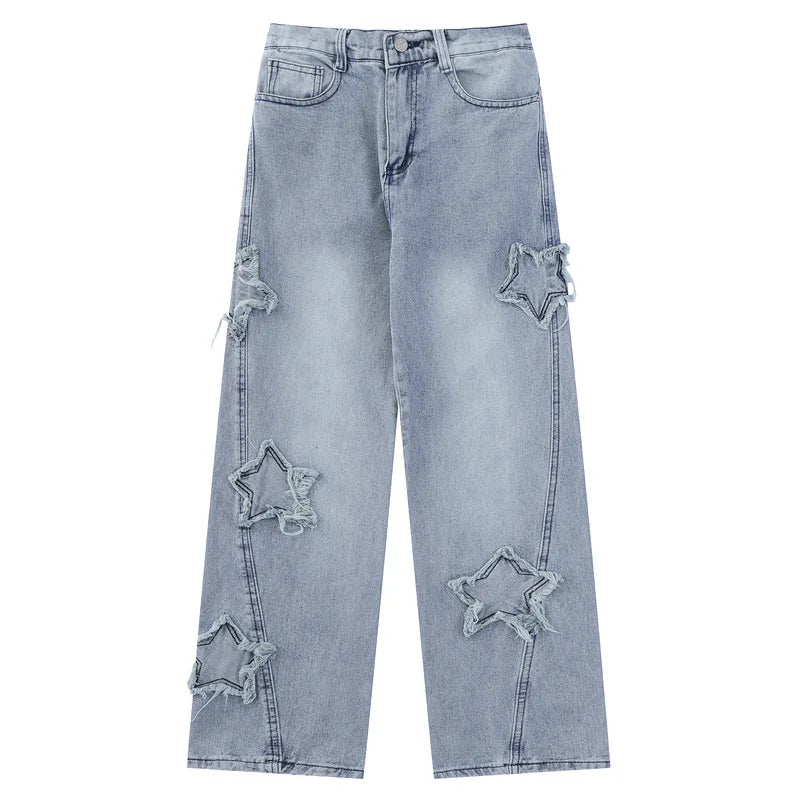 Latest Design Custom Distressed Star Patch Baggy Fashion Designer Quality Jeans