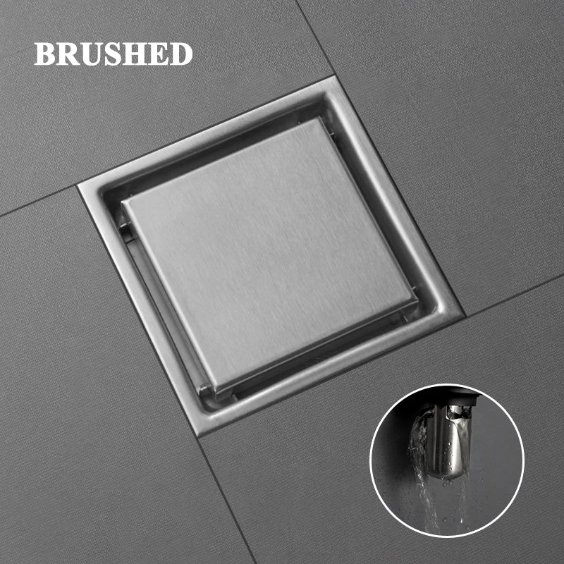 Bathroom Balcony Kitchen Stainless Steel Square Floor Drain Shower Drainers Multi-Color Style Invisible Tile Insert Floor Drains